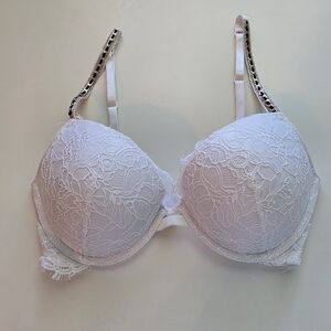 Victoria's Secret White Lace Bra with Embellished Straps